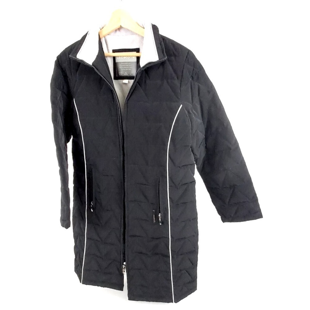 Liz Claiborne Quilted Black Jacket Womens Small Heavy Down Coat Water Resistant_